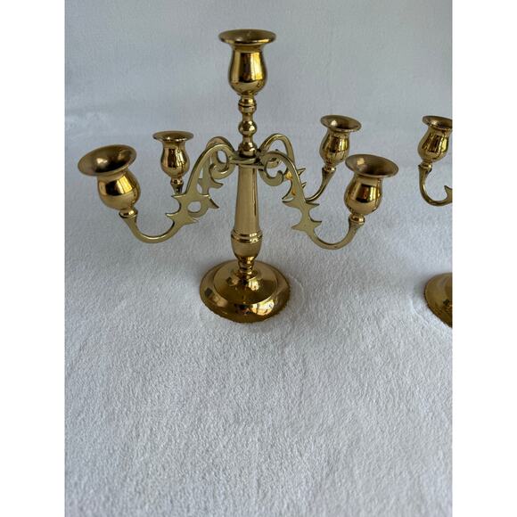 Vintage Ornate 2 Piece Gold Brass Candelabra Candleholder 5 Candle Holder - Picture 2 of 12